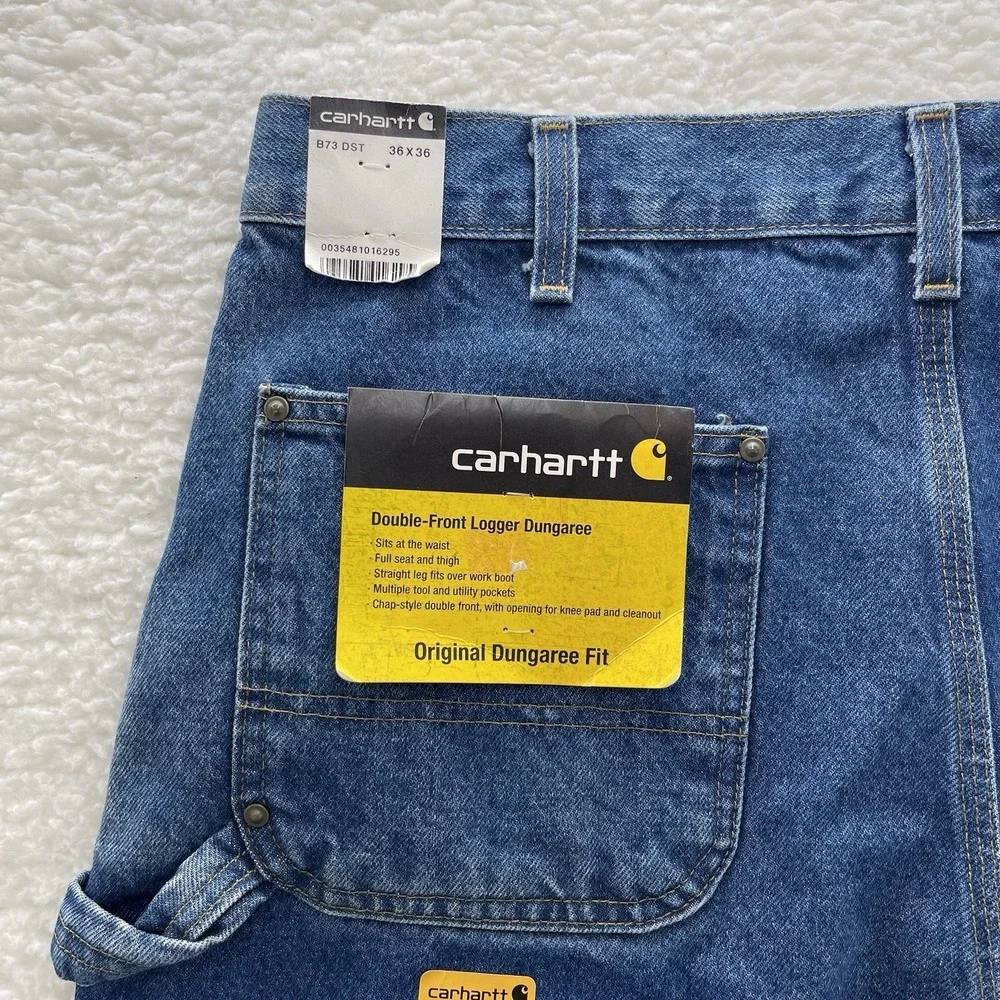 Carhartt Jeans Mens 36x36 Blue B73DST Loose Double Knee Dungaree Workwear NEW - Picture 5 of 10